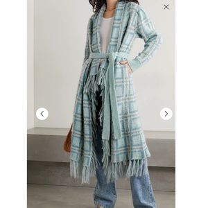NWT Loveshackfancy Avie Duster belted fringed checked knitted